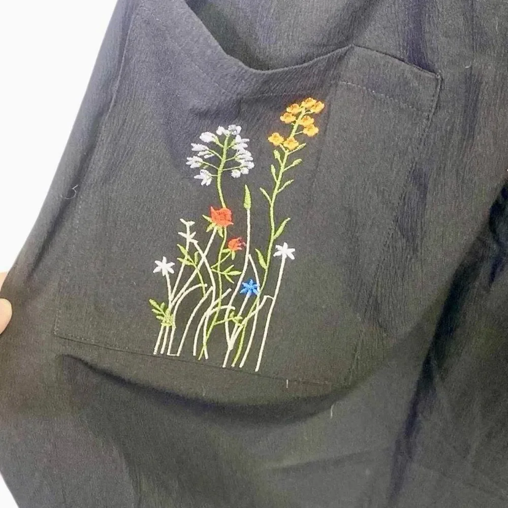 Black Embroidered Apron Midi Dress | Cottagecore Folk Floral | Size L - Picture 7 of 8